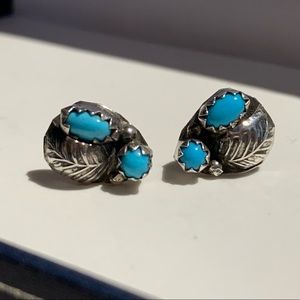 Antique or Vintage Sterling Turquoise Earrings